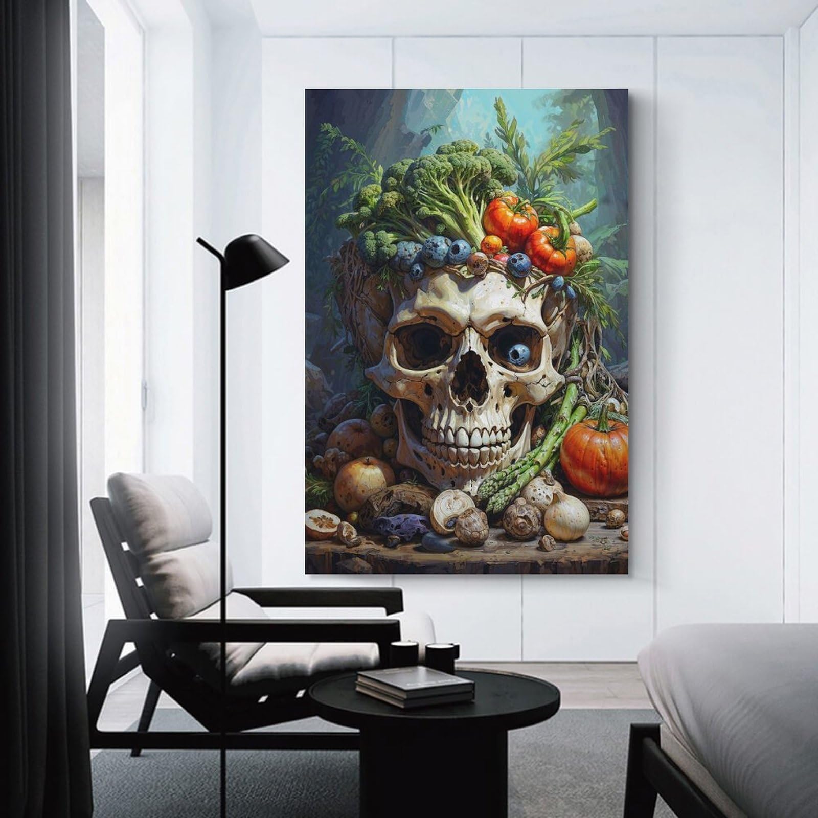 Junmoney Nightshade Skull Classic Canvas Wall Picture, 20x30inch(50x75cm), for Study, Office Or Apartment Decor, A Wall Art Gift for Fresh Interiors