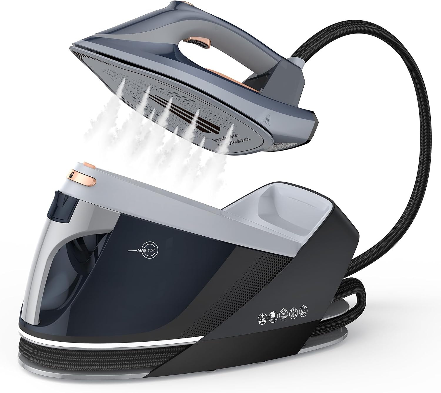 1800W Steam Station for Clothes with 1.5L Removable Water Tank