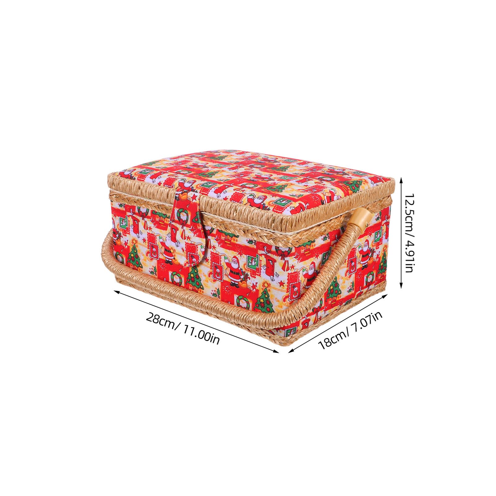 GALPADA Cesta de Costura Portátil Grande con Bordado Navideño Cesta para Accesorios de Costura y Telas Organizador con Asa Resistente para Almacenamiento y Transporte