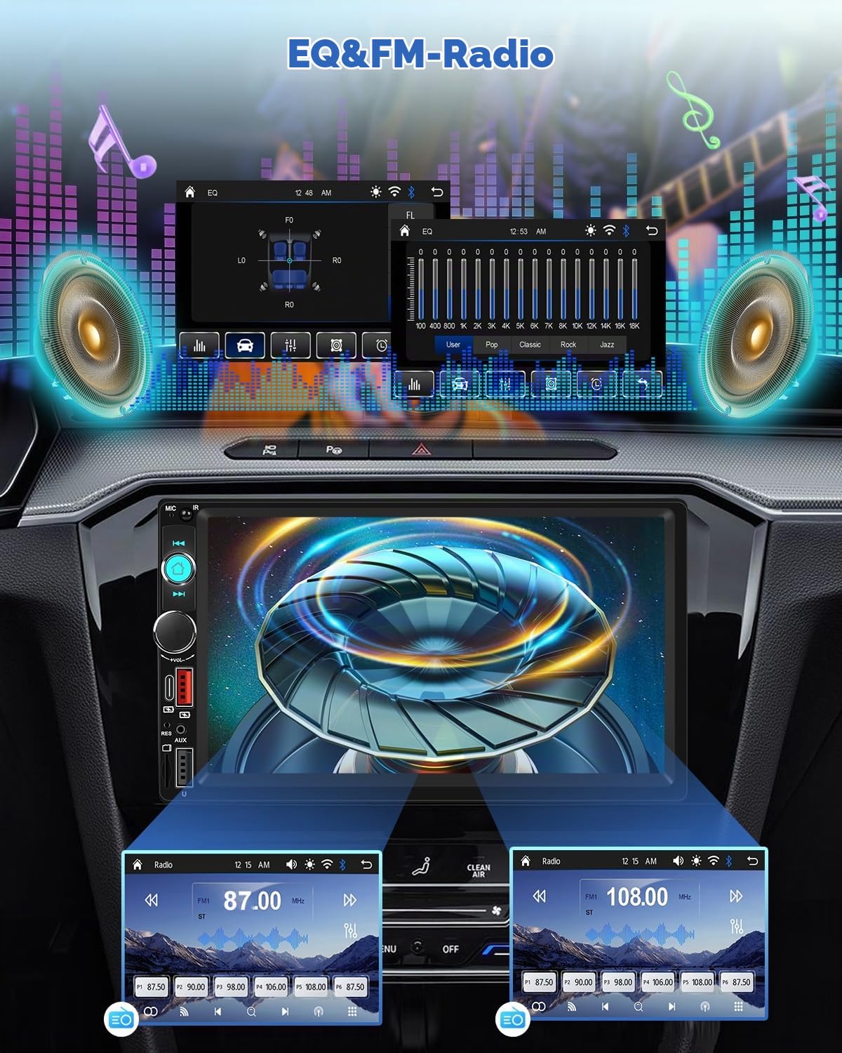 NHOPEEW 2-DIN-7-Zoll-Autoradio mit kabellosem CarPlay und Android Auto – Doppel-DIN-Radio mit Lenkradsteuerung, FM, Online-Video, Zwei USB-Anschlüssen, AUX-Typ-C und Rückfahrkamera