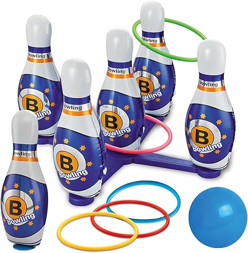 Juego de bolos para niños y juego de lanzamiento de anillos 2 en 1, juego de juguetes de boliche para niños, juegos de carnaval para niños, juego de