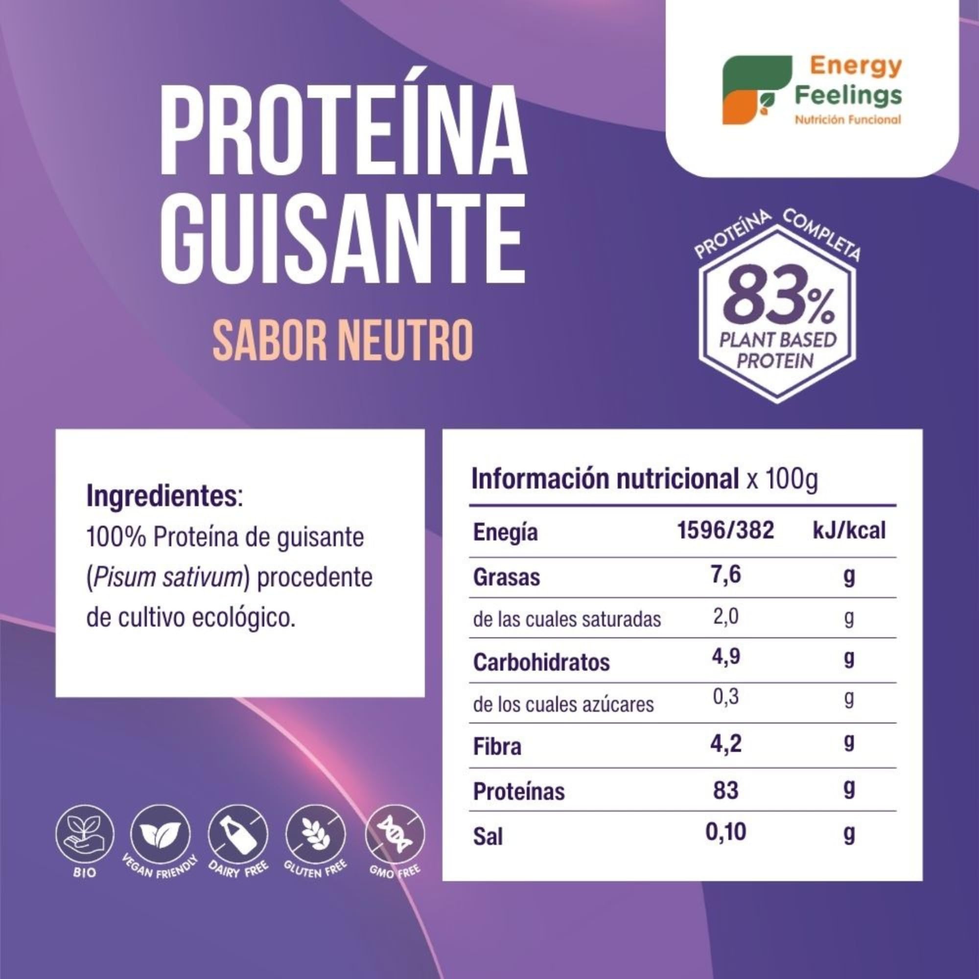 Energy Feelings Proteína de Guisante Vegana Sin Sabor 2 kg