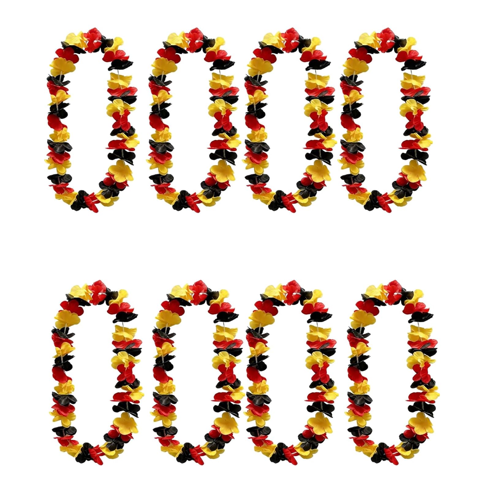 UZYXC Pack of 8 Germany Fan Item Flower Necklace, Hawaii Chain in Black, Red, Yellow, Flag Garland as German Decoration, Necklace Accessory for Football and Biathlon Parties