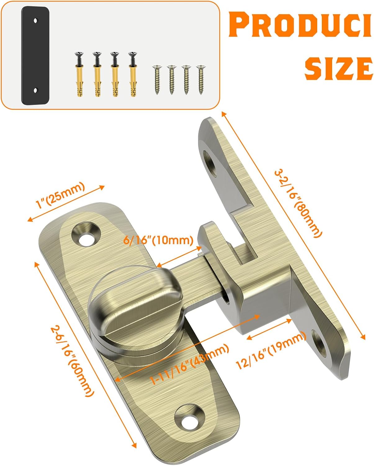 90/180 Degree Barn Door Lock, Small Flip Gate Latches Hardware, Security Sliding Door Latch Lock fo Cabinets, Barn, Bathroom, Garden (Bronze-2Pcs)