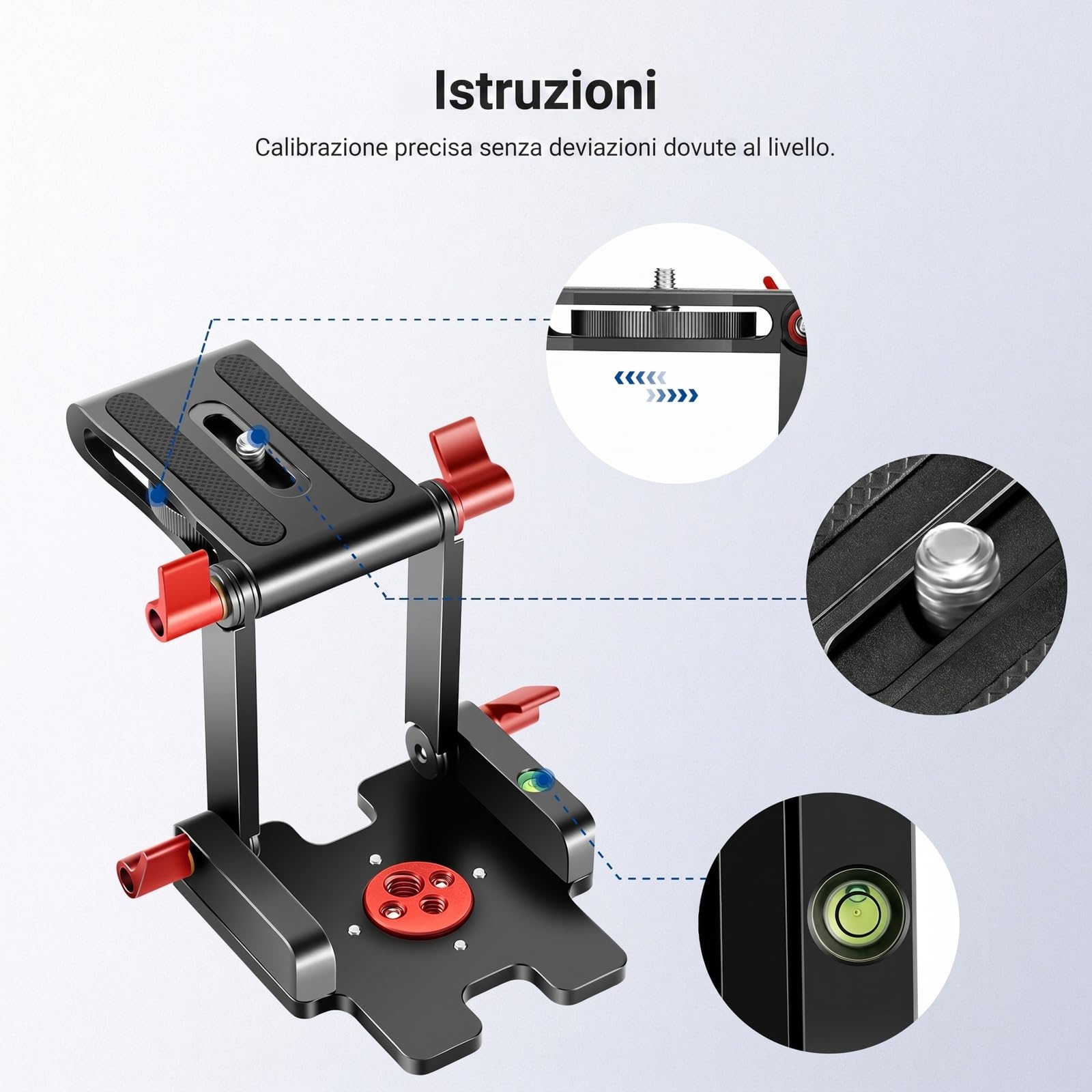 Neewer Z-Flex Testina Inclinata Tipo Z Testa di Treppiede con 4 Pulsanti Regolare/Fissare, Sgancio Rapido Piastra e Livella a Bolla per Treppiede/DSLR Videocamere/Lega di Alluminio Slider/Carico 3kg
