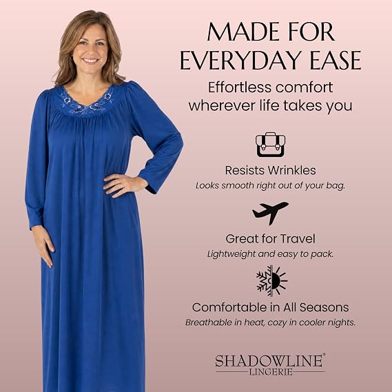 Shadowline Women's Petals 53 Inch Long Sleeve Long Gown