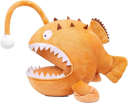 Miniatura 3 de FRANKIEZHOU Pez pescador realista luminoso de felpa marrón de 9.8 pulgadas de profundidad de pez de mar, que brilla en la oscuridad, suave felpa de