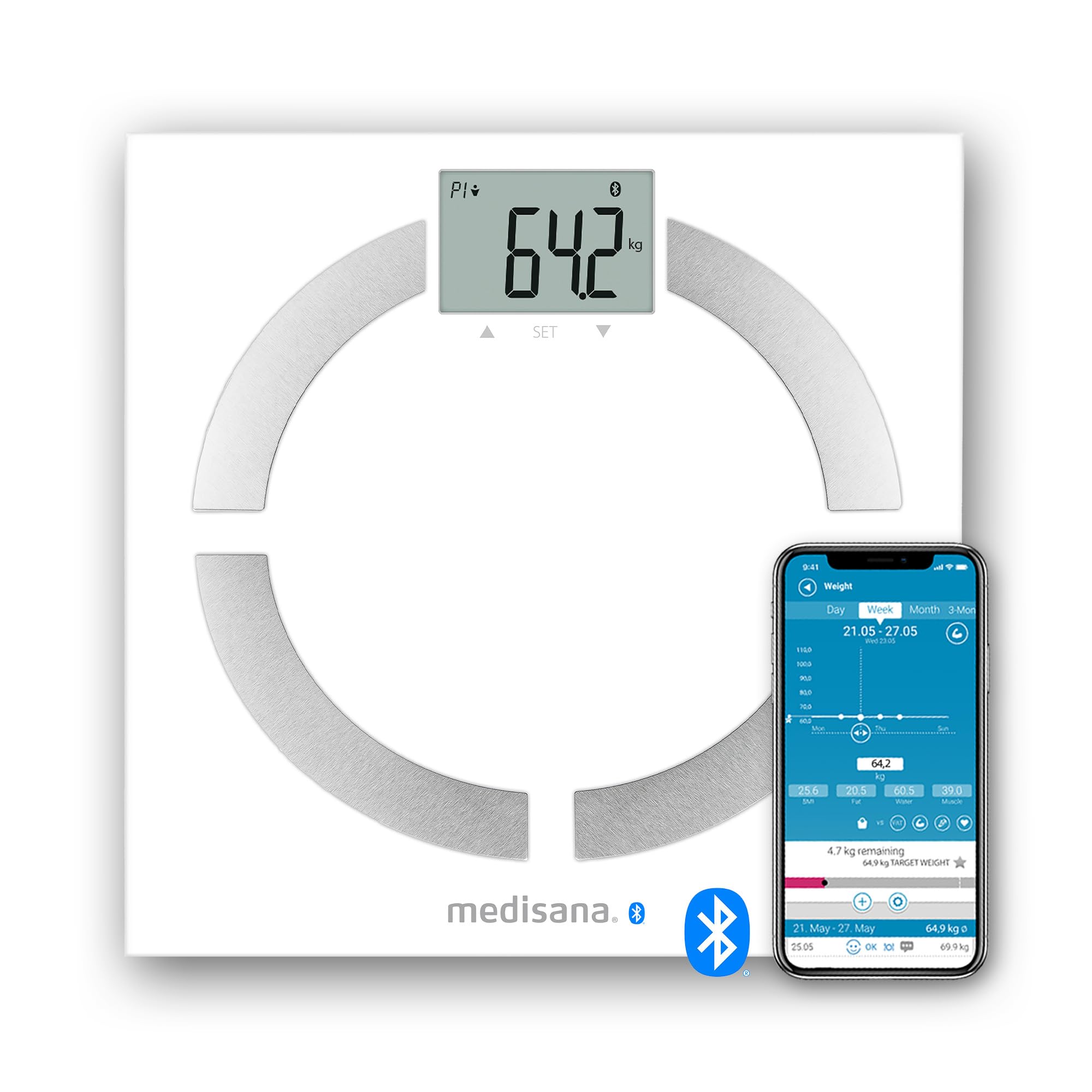 medisana BS 444 connect, bilancia digitale per analisi corporea 180 kg, bilancia personale per la misurazione del grasso corporeo, acqua corporea, massa muscolare e peso osseo con App : Amazon.it: Salute e medisana BS 444 connect, bilancia digitale per analisi corporea 180 kg, bilancia personale per la misurazione del grasso corporeo, acqua corporea, massa muscolare e peso osseo con App : Amazon.it: Salute e