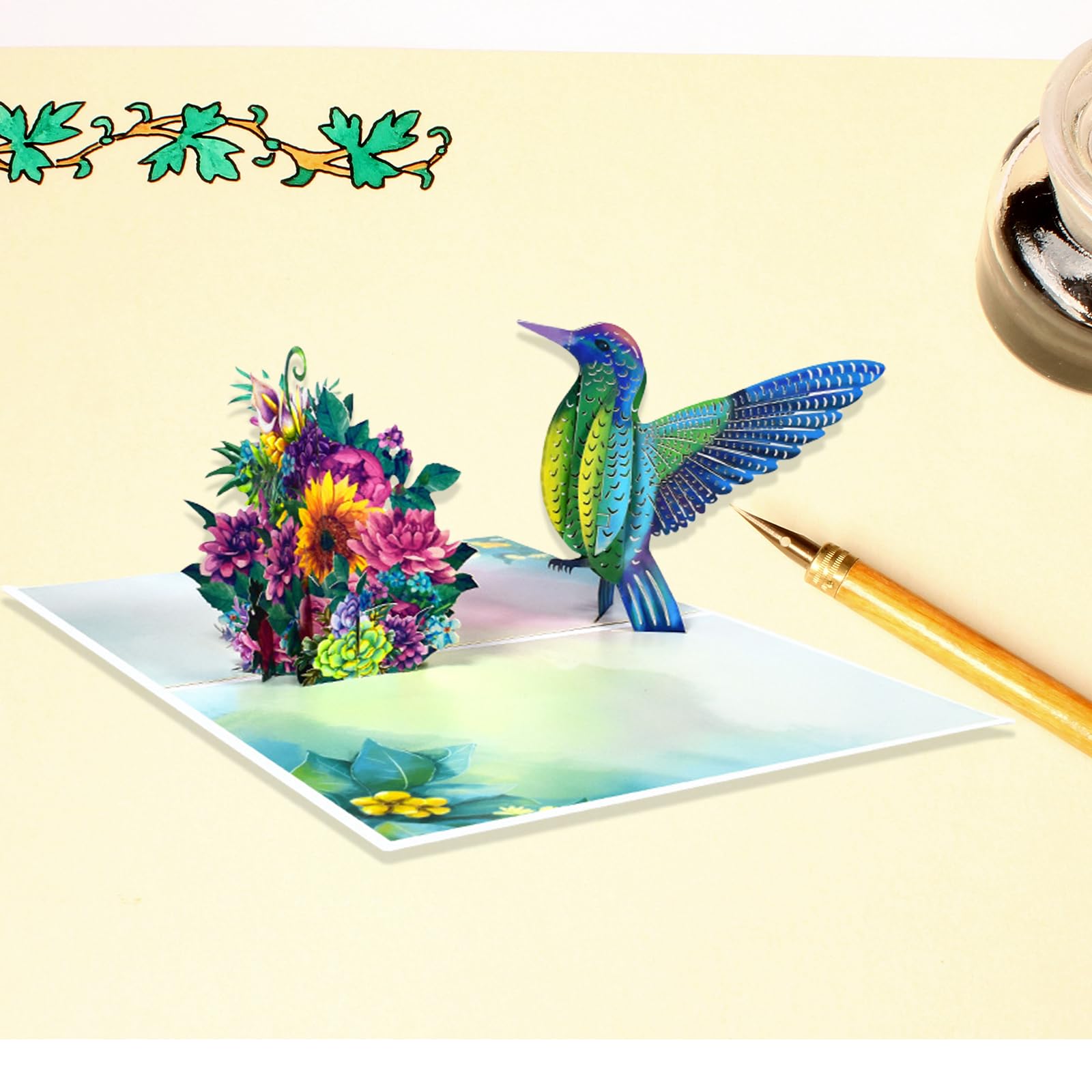 AYNKH 1 Pack Hummingbird with Blue Flower Card?3D Gift Card for Your Mum Wife, Daughter,Grandma, Sister - Image 3