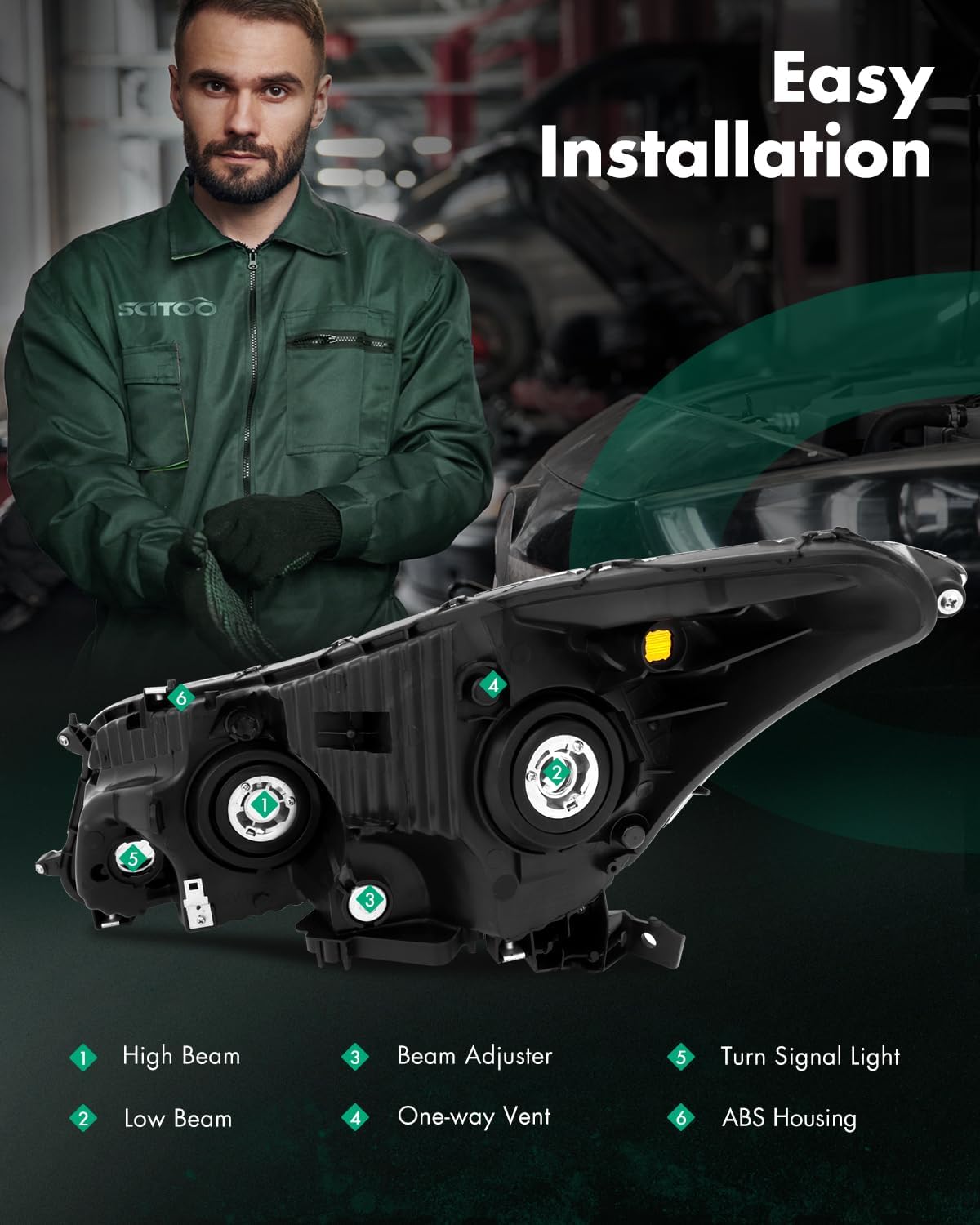 SCITOO Headlights For Toyota Sequoia 2008-2017,For Toyota Tundra 2007-2013 Headlamps Black Housing Amber Reflector Smoke Lens Driver and Passenger Side