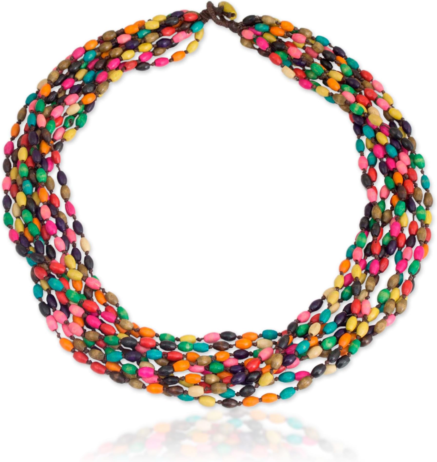 Artisan Handcrafted Wooden Bead Necklaces | Natural Stone Malachite | Round & Multi Color Wood Beads | Wooden Mala Beads