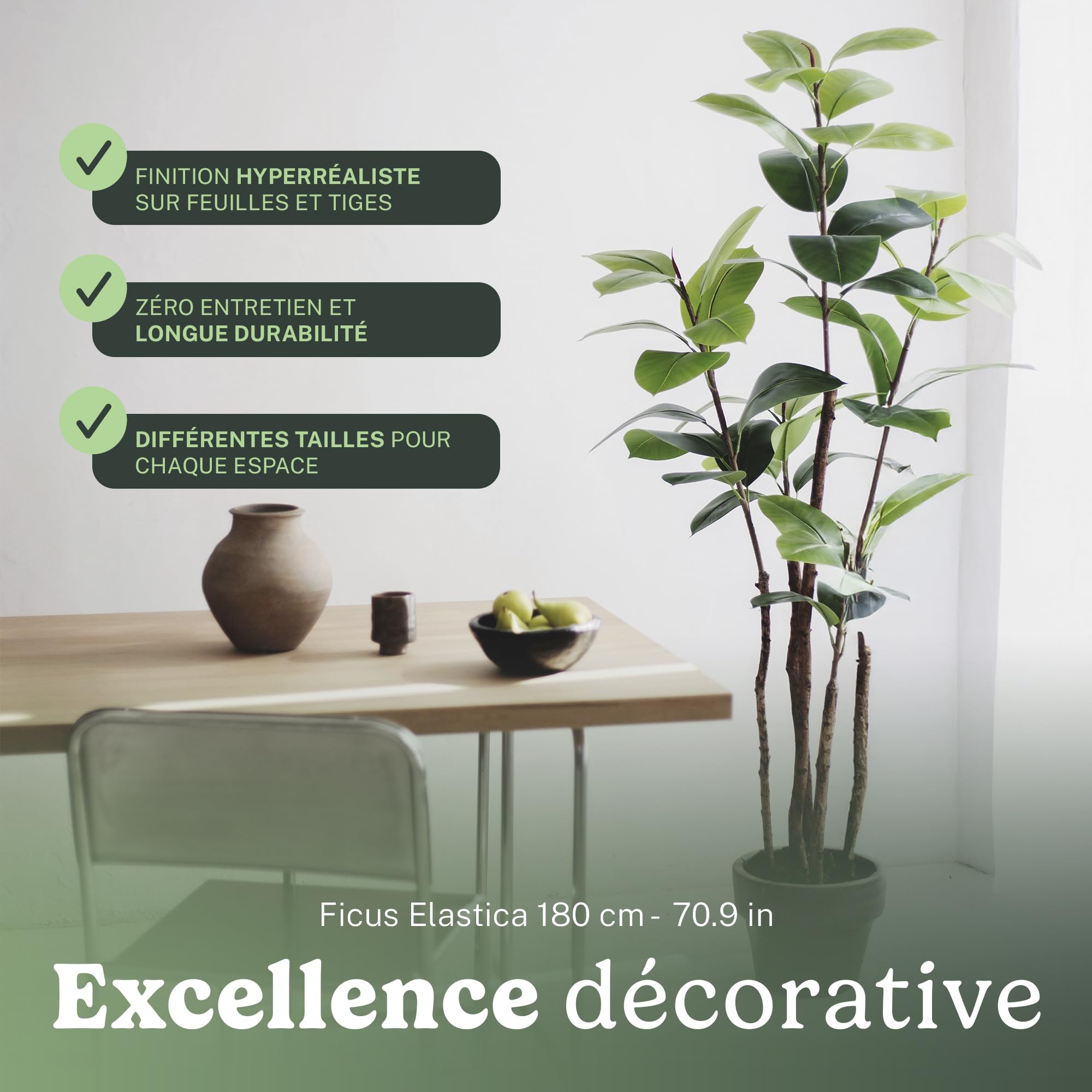 Maia Shop Ficus Elastica Artificiel 180 cm - Faux Arbre d'Intérieur