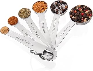 Doosu Measuring Spoons Set of 6-18/8 Stainless Steel Heavy Duty Teaspoons Tablespoons with Engraved Metric & US Measurements