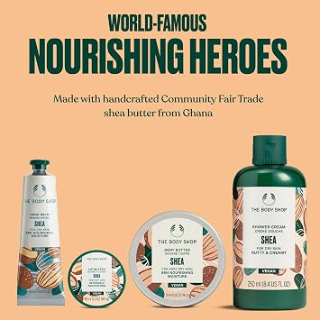 The Body Shop Shea Essentials Gift Set (Shower Cream 250ml + Body Butter 50ml + Lip Butter 10ml + Hand Balm 30ml), Nourishing Shea Butter Collection for Head-to-Toe Care, Vegan