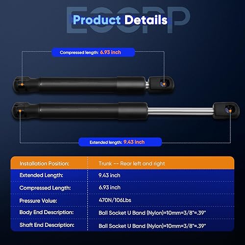 Miniatura 3 de ECCPP Soporte de elevación de repuesto, 2 puntales de tronco, resortes de gas para Nissan Sentra 2.0L 2007-2012, para Nissan Sentra 2.5L 2007-2012