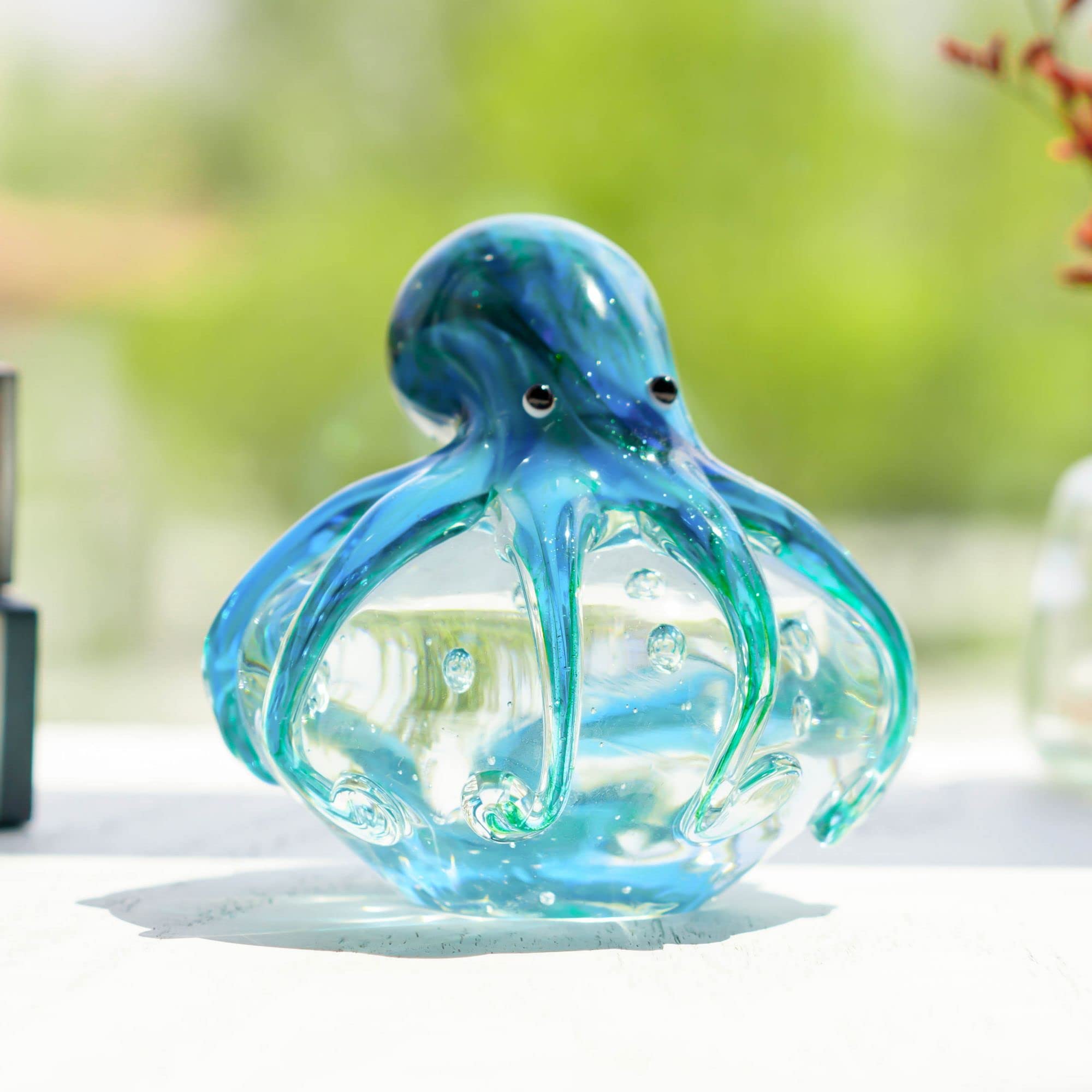 QFkris Qf Handmade Octopus Blown Glass Figurine Gift for Christmas, Birthday Home Decor Blue-Green Paper Weight