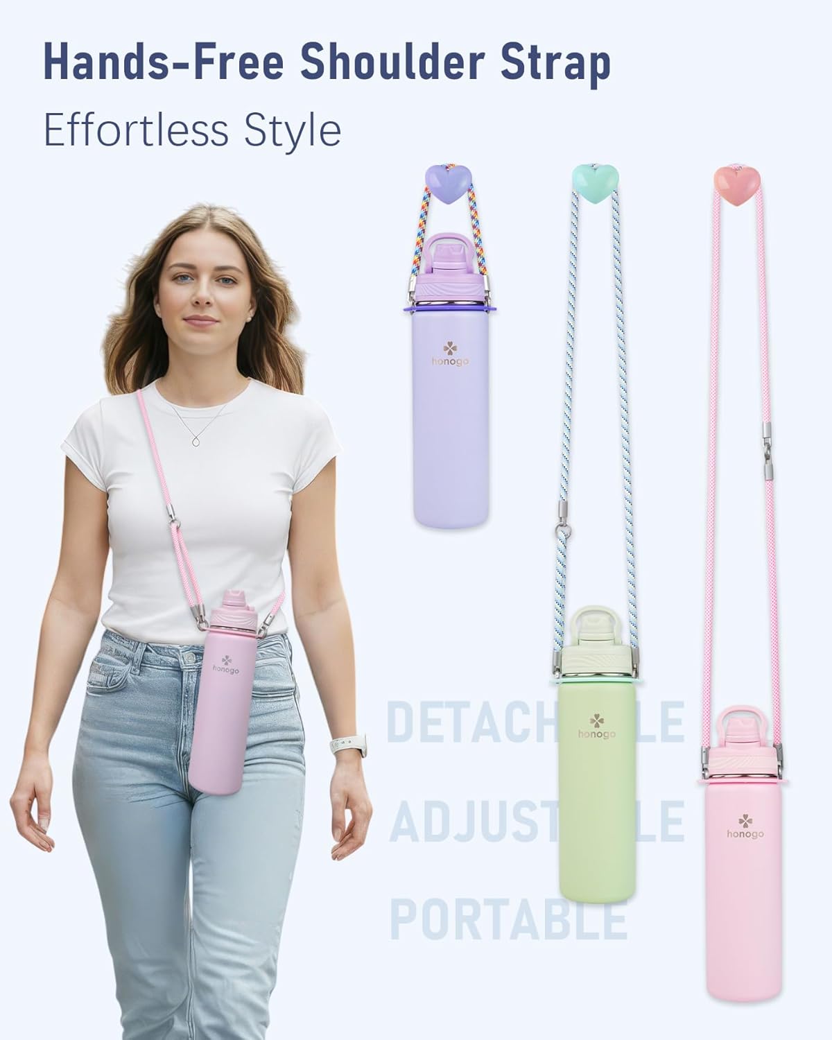 24 oz Insulated Water Bottle with Shoulder Strap, Stainless Steel Tumbler with 2-in-1 Straw & Spout Lid, Fashion Water Flask for Women & Girls. Keep Cold 24H / Hot 12H, BPA Free (Navy Blue, 24 oz) - Image 4