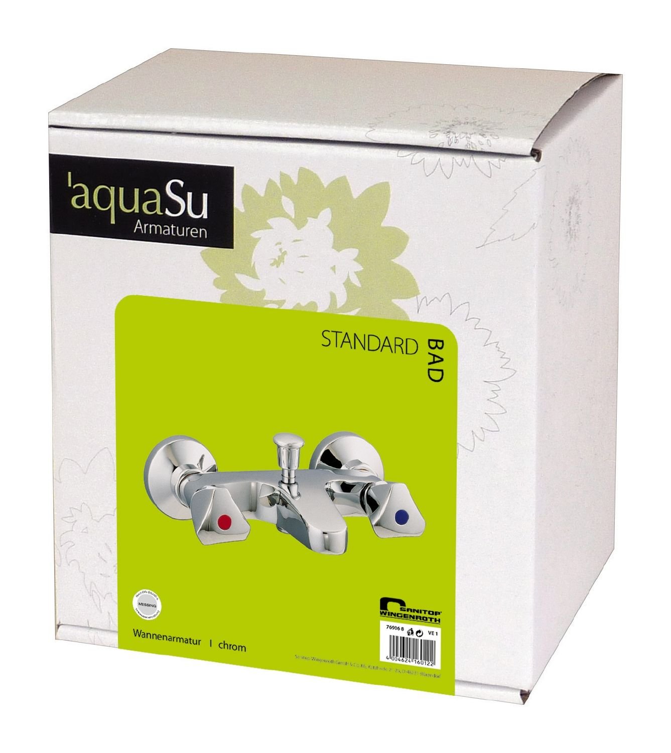 aquaSu® Zweigriffmischer Standard für Wanne | Chrom | Wasserhahn | Badewannenarmatur | mit Umstell-Funktion Wanne/Brause | Brauseabgang Unten 1/2