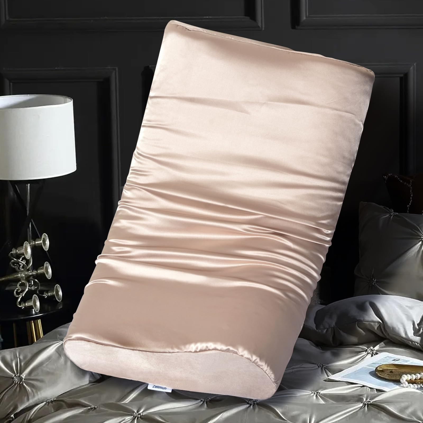 Satin Pillowcase for Contour Memory Foam Pillows, 61x36x13x9 Cervical Pillow Case, Soft Pillow Cover for Sleeping Pillows (Rose Gold)