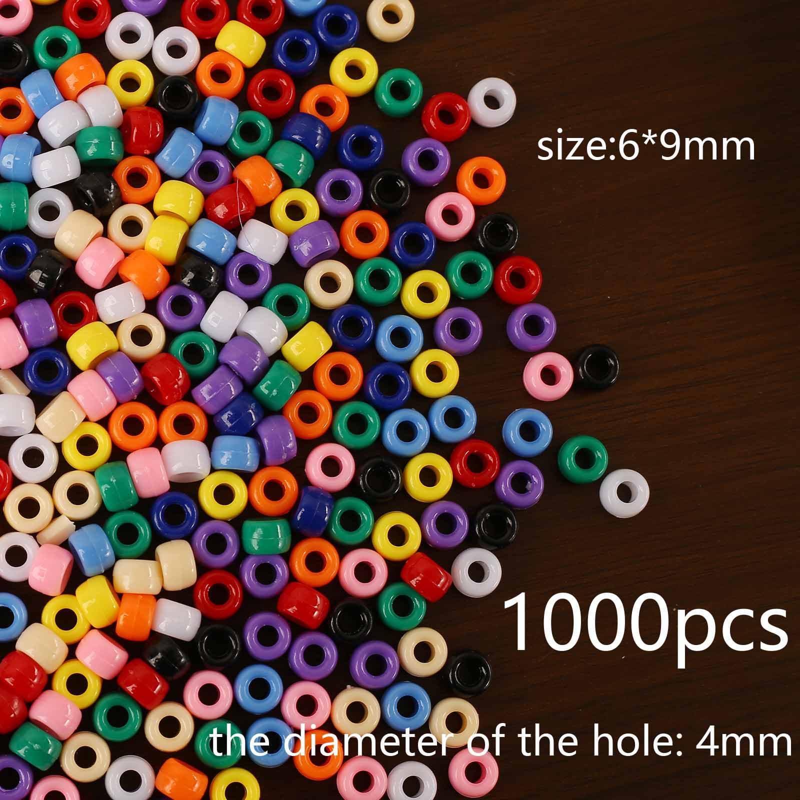 DAHI 1000 szt. koraliki pony, plastikowe koraliki rzemieślnicze, koraliki luzem z dużym otworem, kolorowe akrylowe koraliki rzemieślnicze do nawlekania, 6x8mm, do biżuterii, bransoletek do nawlekania
