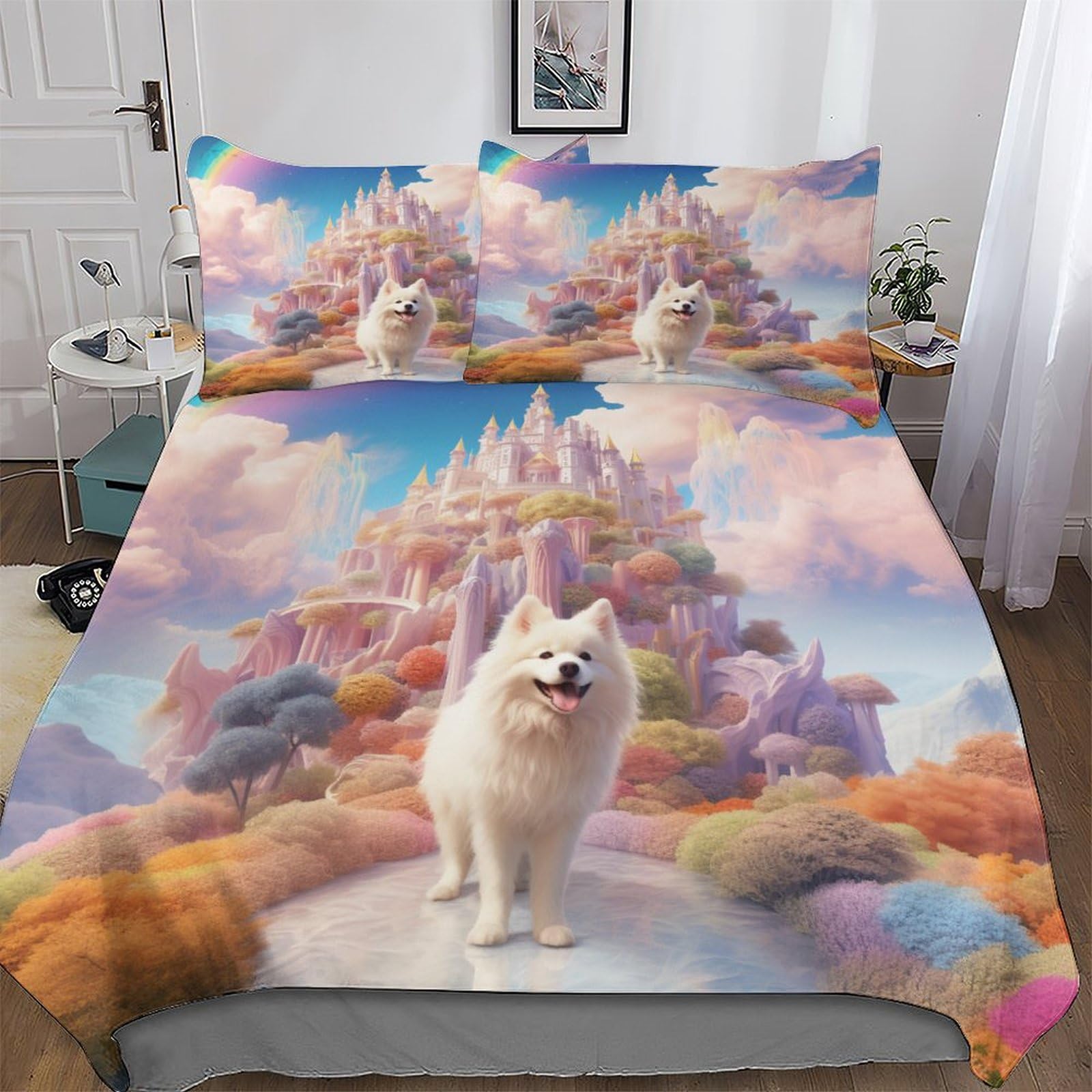 Housse de couette imprimé chien king size en tissu anti-plis et hypoallergénique pour lit