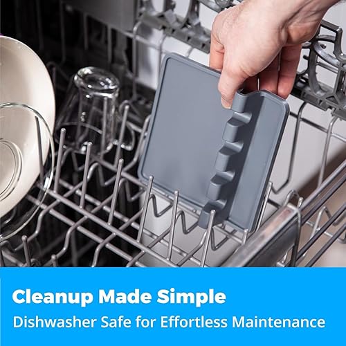 Miniatura 6 de Soporte para cucharas de silicona negra para estufa con almohadilla antigoteo (paquete de dos unidades), resistente al calor, sin BPA, soporte para