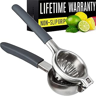 Lemon Squeezer Stainless Steel Press - Ergonomic, Manual Non-Slip Grip Design - Effortless Pro-Grade Lemon, Lime, Orange, and Citrus Fruit Hand Held Lemon Juicer Squeezer - Fewer Seeds, More Juice