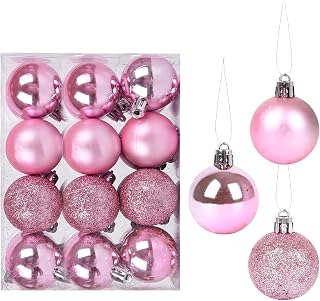 24 bolas rosadas para árbol de Navidad de 60 mm, inastillables, decoración colgante para árbol de Navidad, acabado mate, brillante y brillante, color rosa