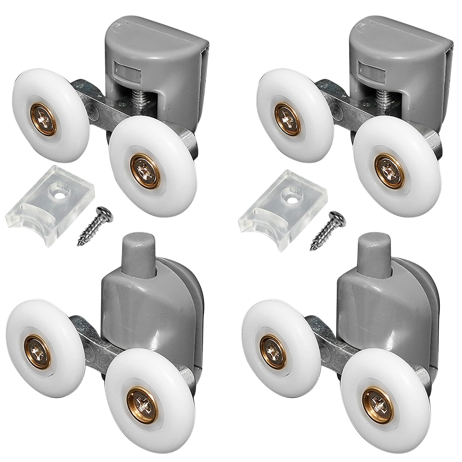 Shower Door Twin Rollers for Curved Doors, 25mm Shower Door Wheels, Zinc Alloy Runners Wheels Bathroom Replacement Parts of 2 Top & 2 Bottom