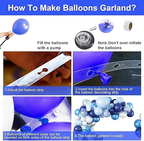 Miniatura 7 de Kit de arco de globos azules, kit de guirnalda de arco de globos azul marino y blanco con globos de confeti azul claro azul cromado, globos azules