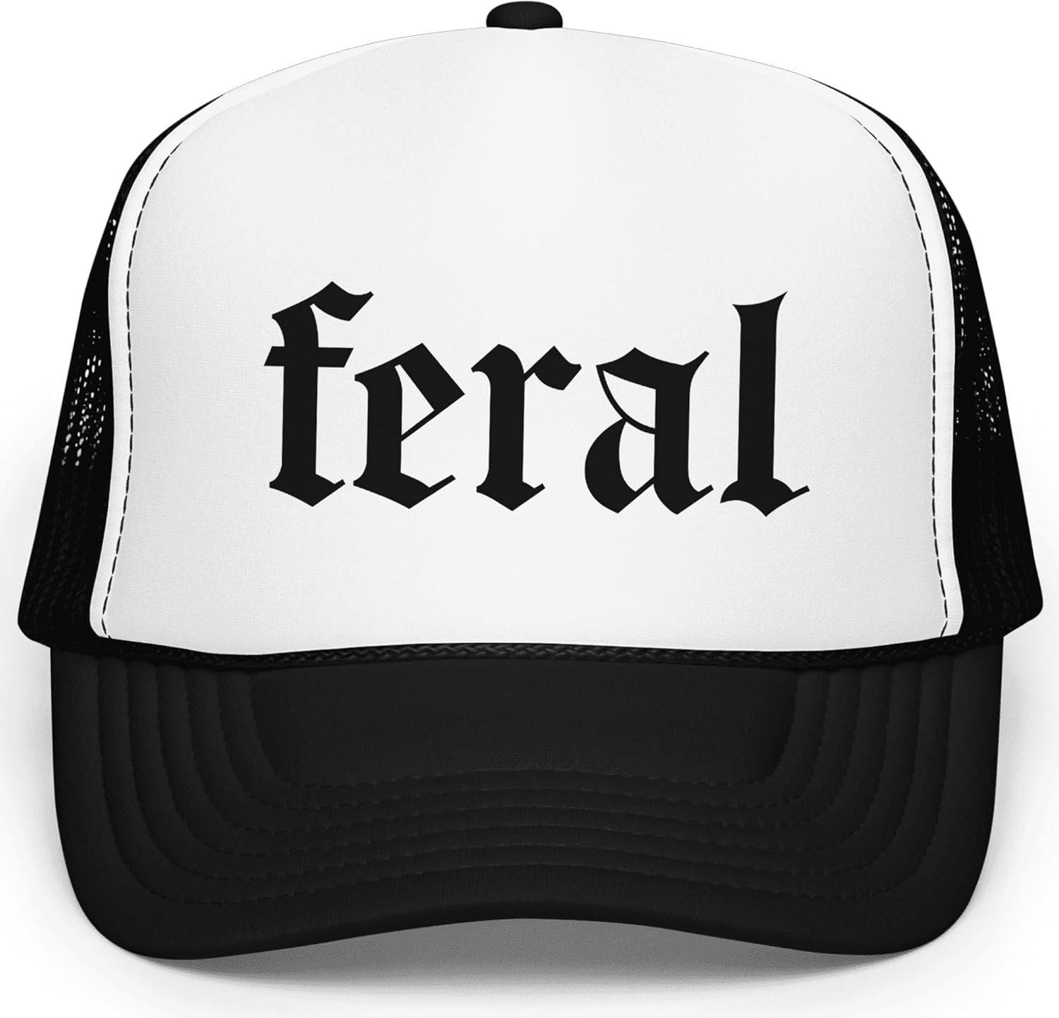 Feral in Gothic Font Trucker Hat Funny Summer Unisex Classic 5 Panel Mesh Snap Back