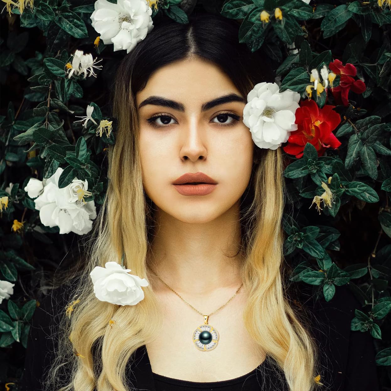 Gifts for Women-Tahitian-Black-Pearl-Necklace-Gift for Wife Wedding Birthday Anniversary-Mom Girlfriend Her Mothers Day Valentines Day Christmas-18K Gold Plated Sterling Silver Pea...