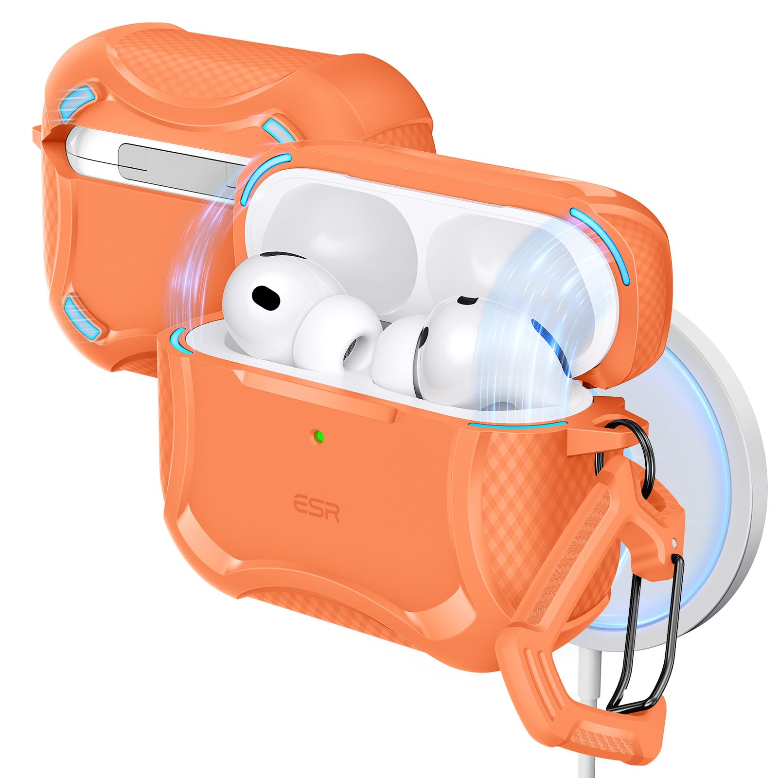 Photo 1 of ESR for AirPods Pro 3 Case (2025), Compatible with Airpods Pro 3rd Generation (USB-C Cable), Magnetic Lid, MagSafe Ready, Powerful Drop Protection, Cyber Series, Orange