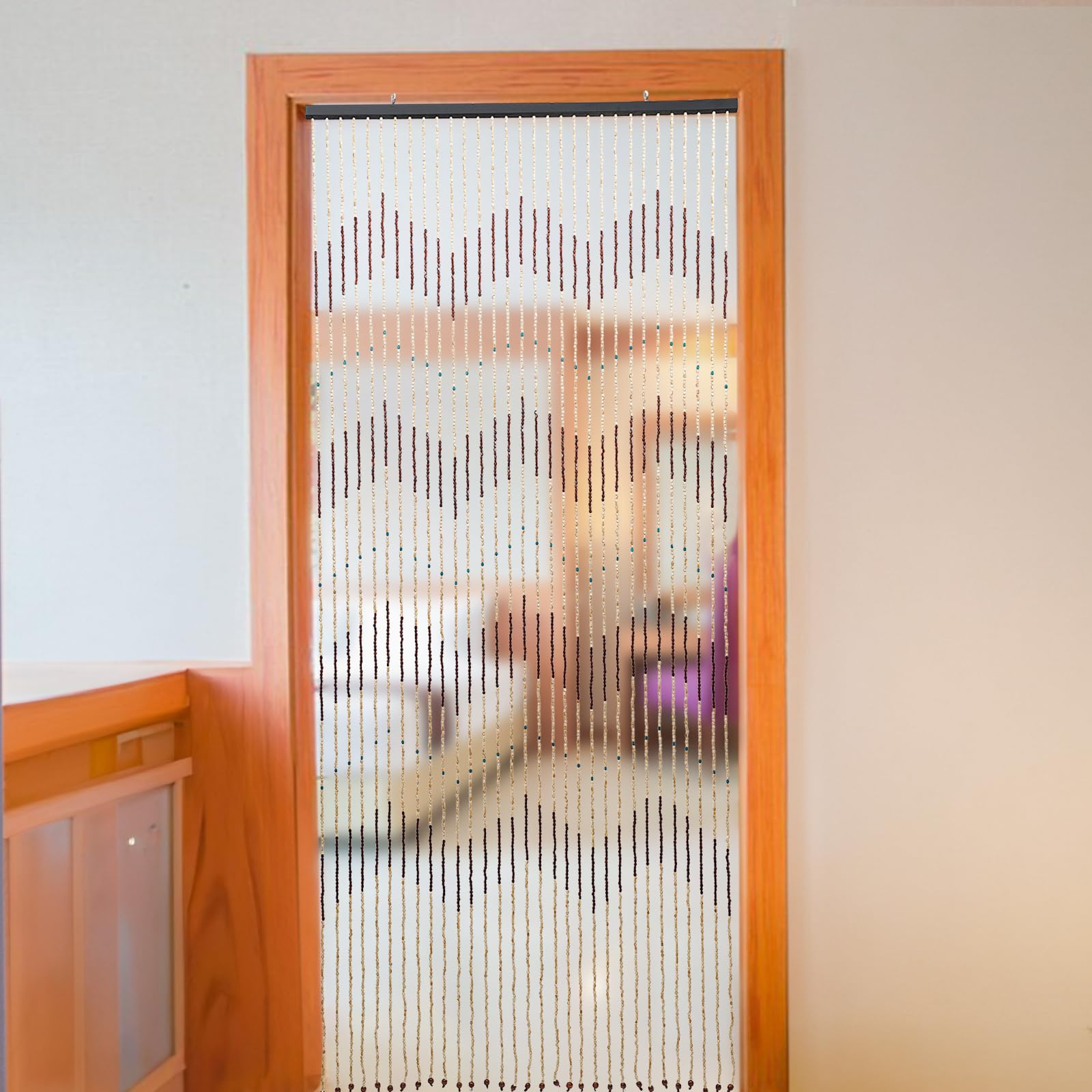 Rideau de porte en perles - Rideau isolant thermique - En bois - 220 cm x 90 cm - Perles en bambou - Séparateur de pièce - Décoration - Mouches - Anti-moustiques