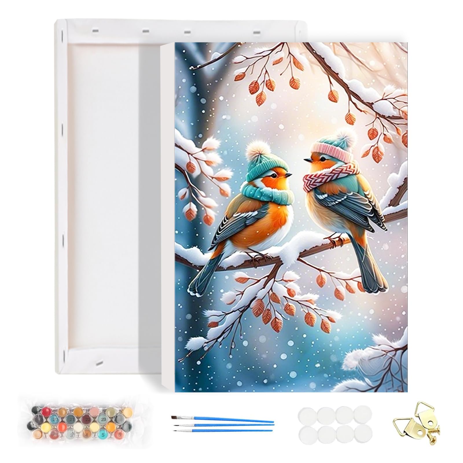 HEIBAGO Framed Paint by Numbers for Audlts Beginners, Birds Paint by Numbers Canvas, Audlt DIY Winter Oil Paint by Numbers Kits, Landscape Painting Art Craft for Home Decor 20x30cm