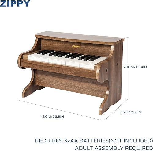 Miniatura 5 de ZIPPY Teclado de piano para niños, piano digital de 25 teclas para niños, mini instrumento educativo musical, juguete de madera para niños pequeños