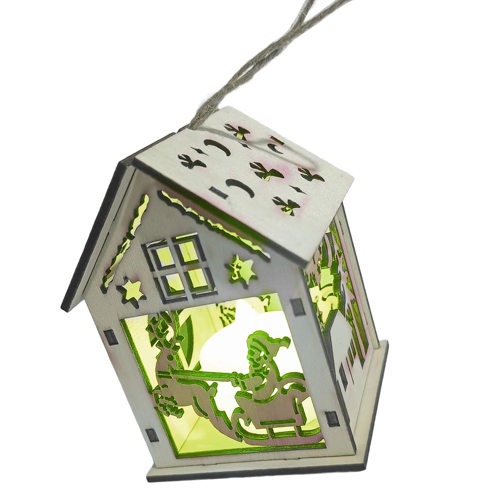 Kalttoy Festival Wooden LED Illuminated Christmas Cabin Ornament Easy Without Tools Hanging Holiday Decoration Christmas Tree Decoration