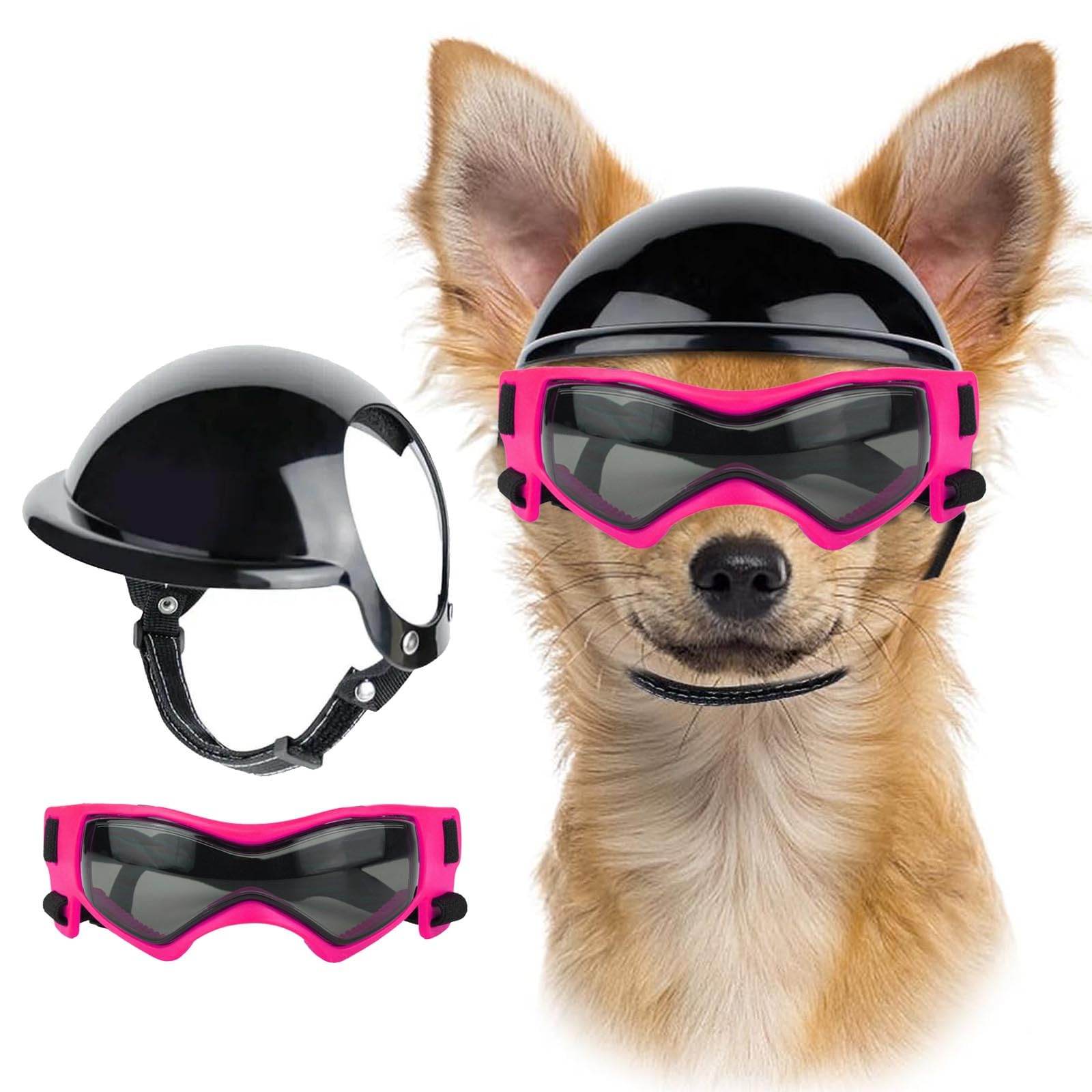 2 occhiali per cani e casco per animali domestici, occhiali da sole per cani con cappello, occhiali per gatti, casco da motociclista per cani di piccola taglia