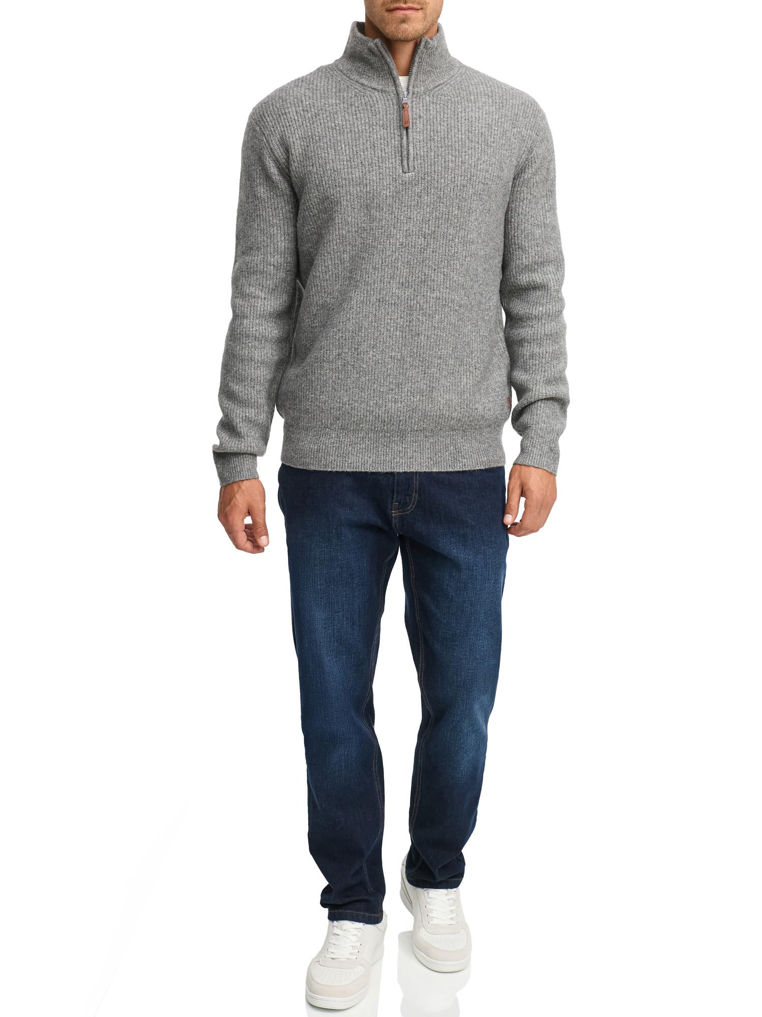 Indicode Herren INPeace Half Zip Grobstrickpullover mit Stehkragen und Reißverschluss | Strickpullover für Männer