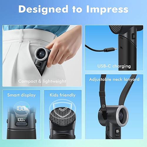 Miniatura 7 de AMACOOL Ventilador turbo portátil de mano, 5 velocidades, plegable, máximo de 20 horas de funcionamiento, mini ventilador de refrigeración