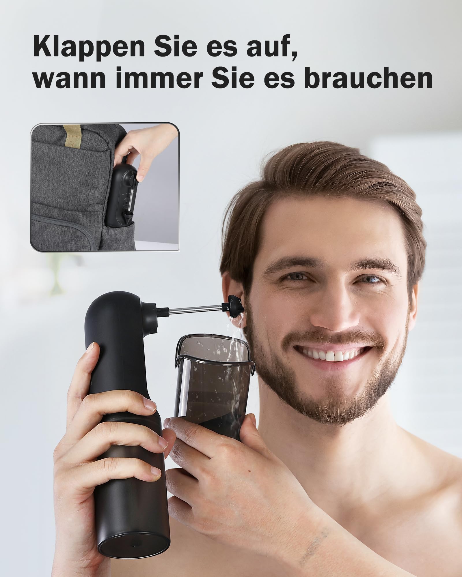 Hommie Ohrenschmalz Entferner, Elektrischer Ohrenreiniger Mit 4 Druckmodi/4 Düsen/Ohrreinigungsset/Becken,IPX7 Wasserdicht für Erwachsene Kind Ohrdusche