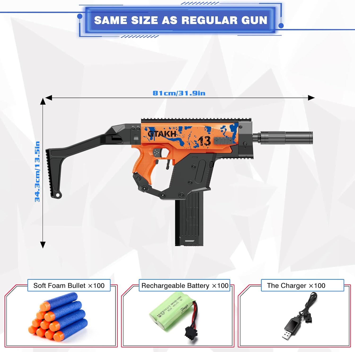 GTAKH Toy Gun for NERF Guns Electric Automatic Soft Foam Guns Sniper Bullets Toy Foam Blasters & Guns Birthday Gift Toy for Boy Girls,Foam Toy Guns with 1 Clips Magazine,MUL-Bursts, 30 Bullets,Orange : Toys & Games