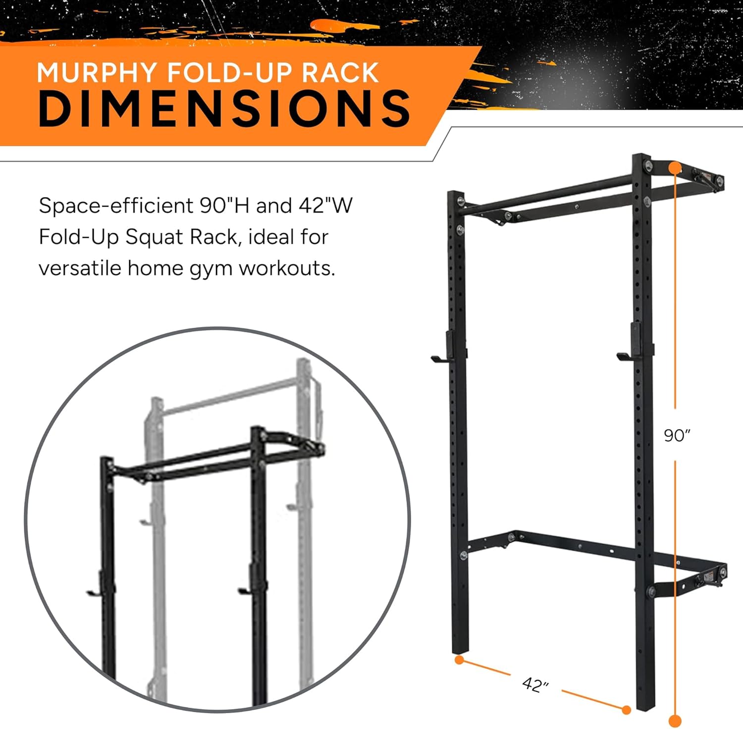 PRx Performance Murphy Foldable Squat Rack with Space-Saving Pull-Up Bar - Wall-Mounted Gym Equipment, Includes J-Cups for Barbell, Ideal for Strength Training, Bench Press and Leg Squats