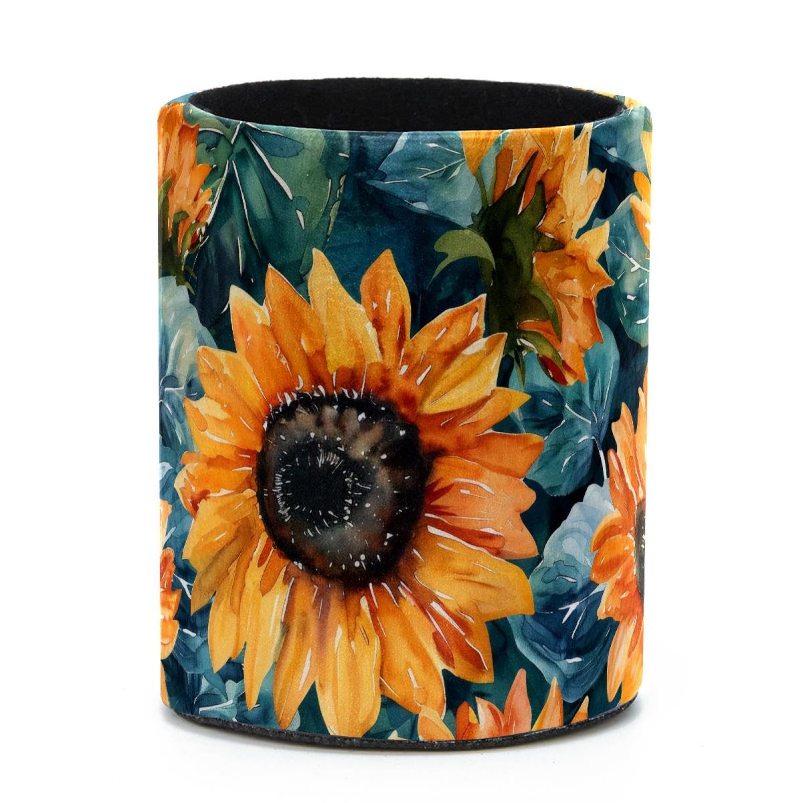 VAPOKF Round Pencil Holders for Desk, Watercolor Sunflower Flowers Pen Holders Pen Pot Makeup Brushes Storage Desktop Stationery Supplies Organiser for Home Office