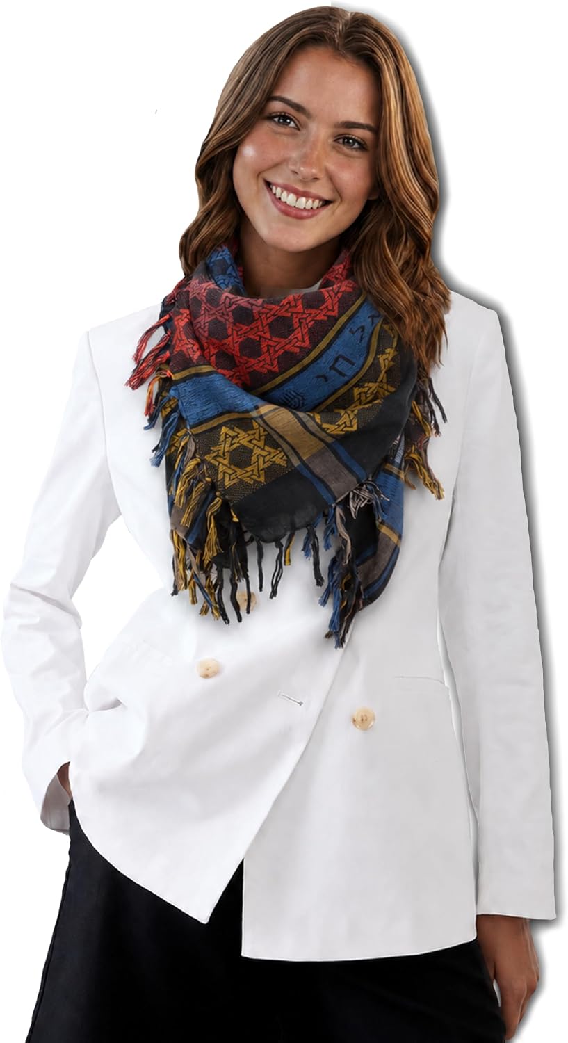 Sudra Jewish Scarf, Multi Color MID with Fringes for Men & Women Premium Fabric, Versatile as Neck or Head Scarf