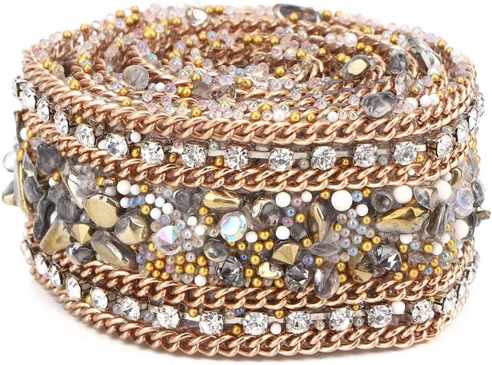 BioNyt Abbellimento con Frange a Rotolo di Catena, Lunghezza 1 m, 2,5 cm di Larghezza, Nastro di Strass di Cristallo, Decorazione Artigianale (Doppia Catena d'oro) (Color : Double Gold Chain)