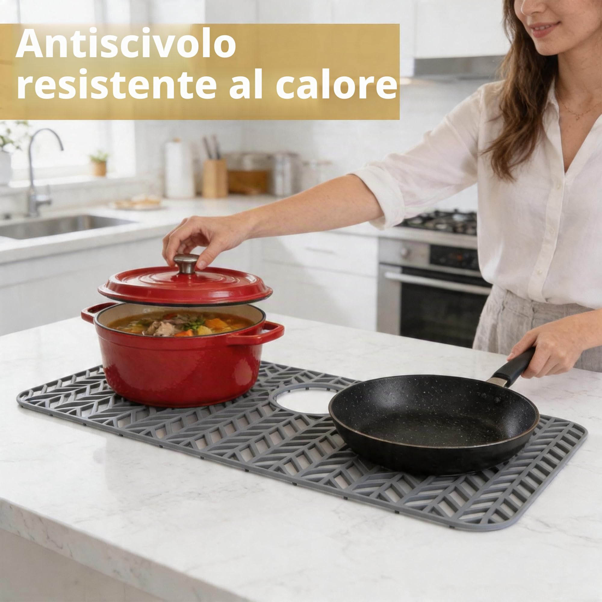 Tappetino in silicone per lavello da cucina, antiscivolo e ottimizzato per lo scolo, ideale per proteggere il fondo del lavandino e mantenere l'ordine in cucina (66cm x 35cm)