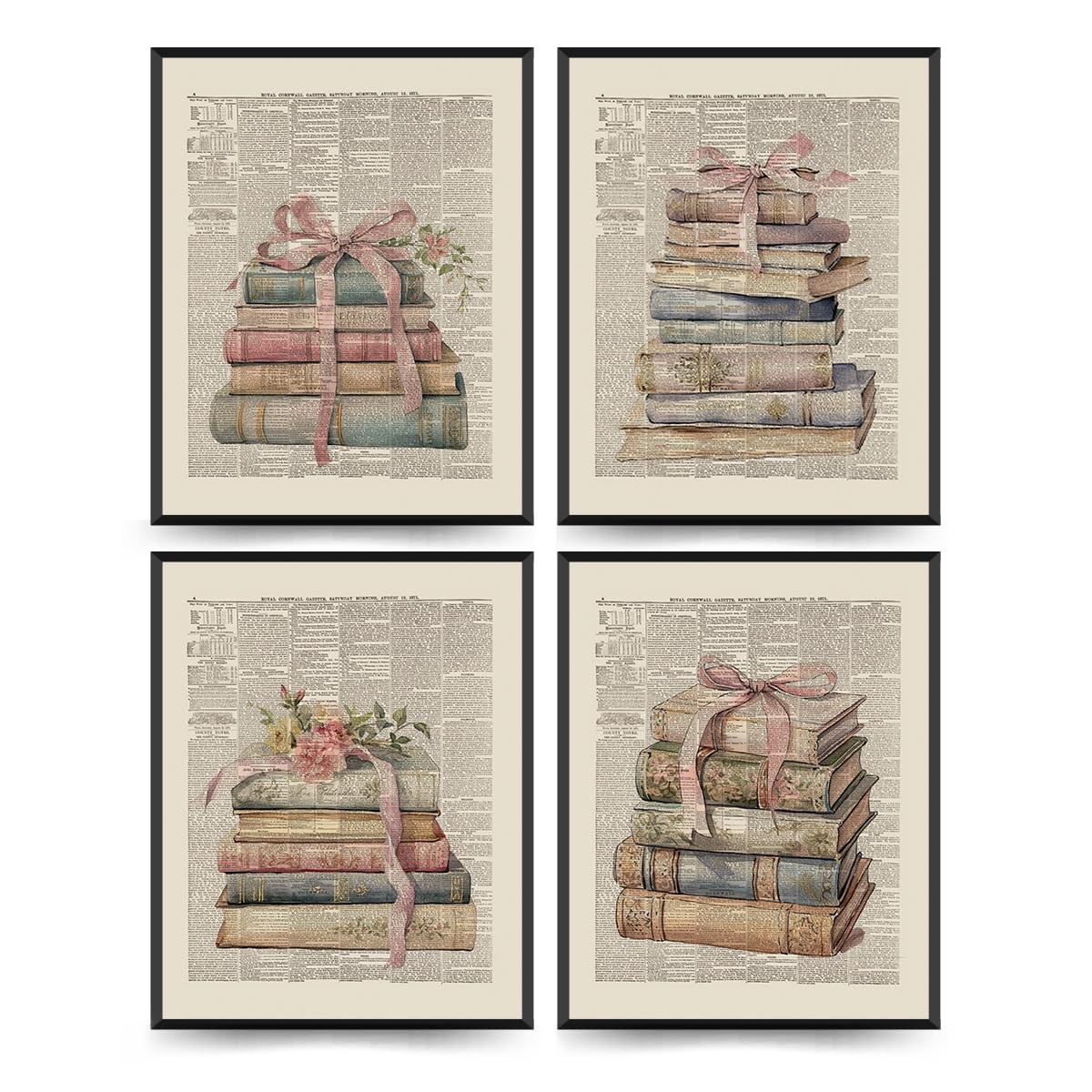 ETVISO Vintage Wall Decor, Library Book Club Decorations, Retro pink bow Books Wall Art Bookish Gifts Posters for Room Aesthetic, Book Themed Party