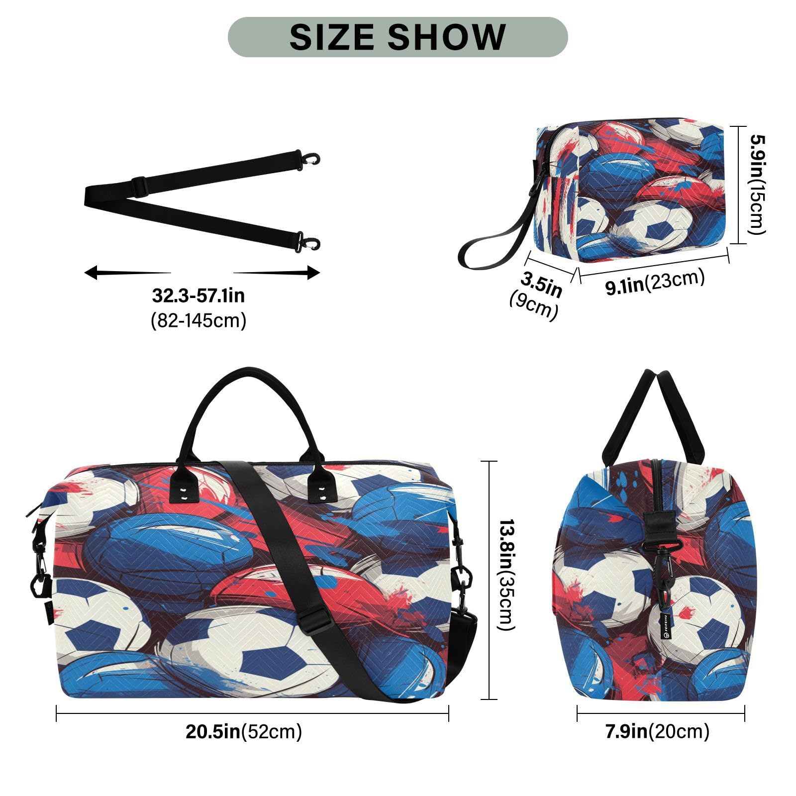 Rojo Blanco Balones De FúTbol Deportes Bolsa de Natación Deportiva Fitness Bolsa de Equipaje Semana Bolsa con Bolsa de Maquillaje para Viajes