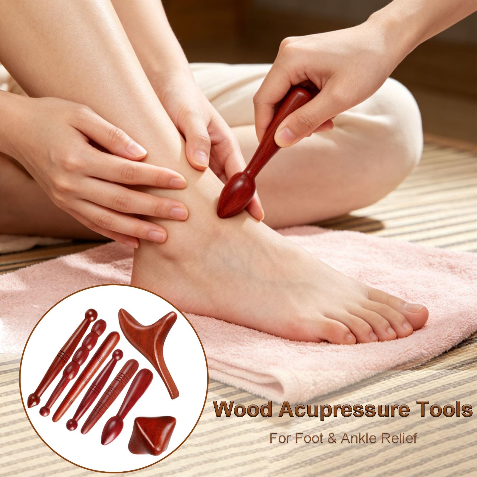 Rosewood 8 sztuk pałeczek do masażu, drewniany kij do akupresury, drewniany pręt do akupresury, urządzenia do masażu z drewna palisandrowego, do masażu ramion, ucisku pleców i nóg, odprężania mięśni